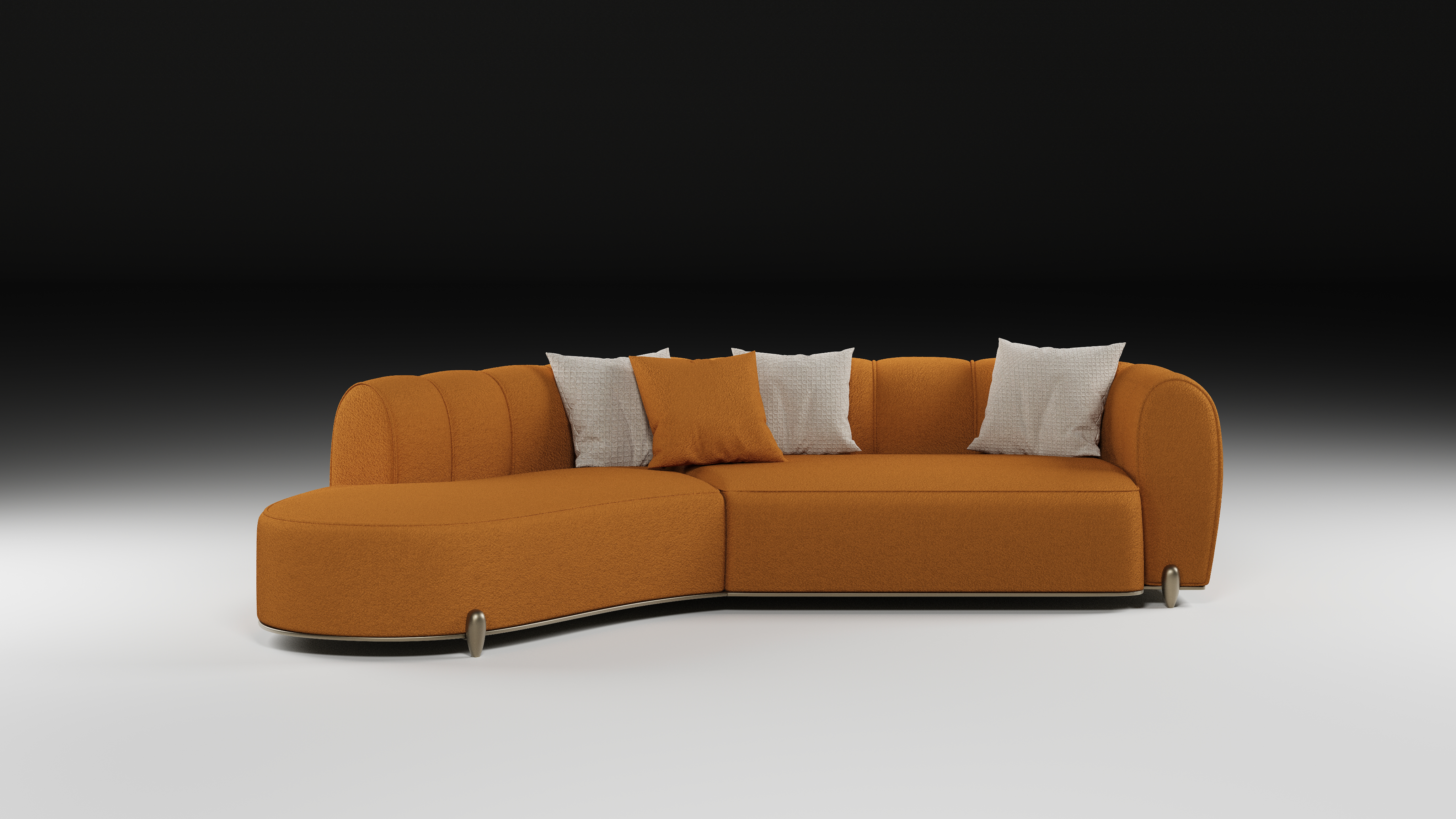 Contemporary curved sofa in a studio setting